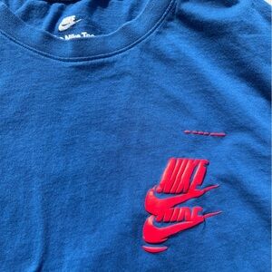 Men's Nike T-Shirt Blue All-Over Spell XL Swish Logo Streetwear City Sports